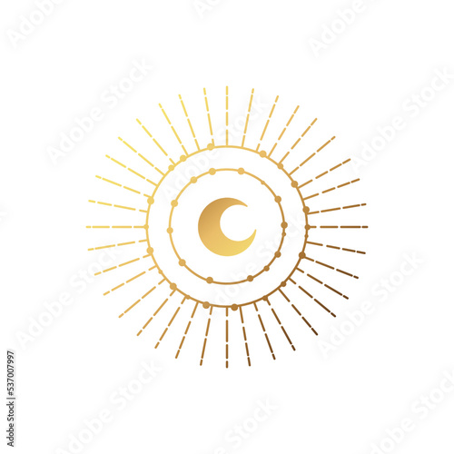 Magic Moon gold astrology. Boho vector illustration.