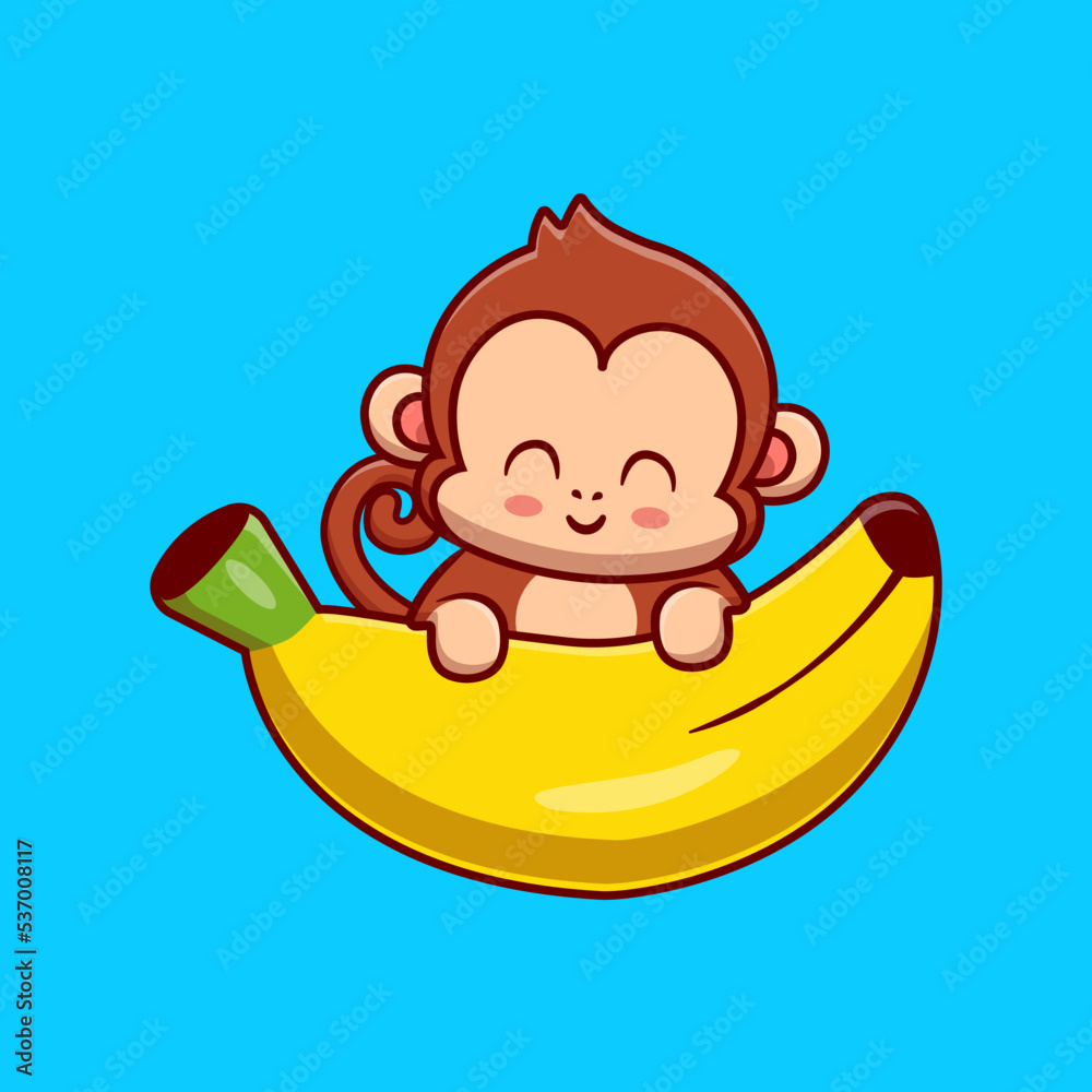 Cute Monkey Holding Banana Cartoon Vector Icon Illustration. Animal