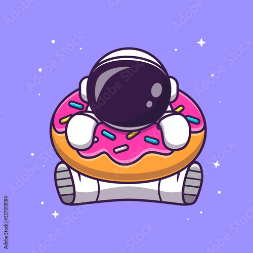 Cute Astronaut With Donut Cartoon Vector Icon Illustration. 
Science Food Icon Concept Isolated Premium Vector. Flat 
Cartoon Style
