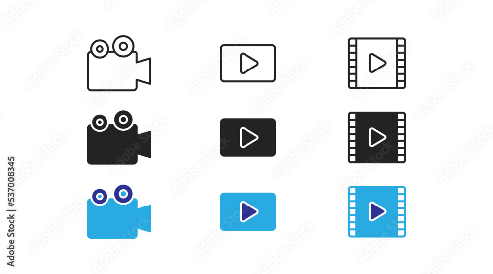 Retro video player icon set. Sign of watching video. Recording symbol. Retro button for web design. Video frame icon. Flat design. Retro video player icon set. Sign of watching video. Recording symbol. Retro button for web design. Video frame icon. Flat design.