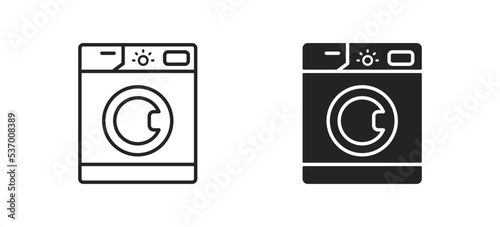 Washing machine icon on white background. Electric household aplliances. Laundromat concept.