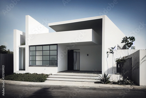 Simple  modern and elegant house exterior design concept in white color. 3D rendering