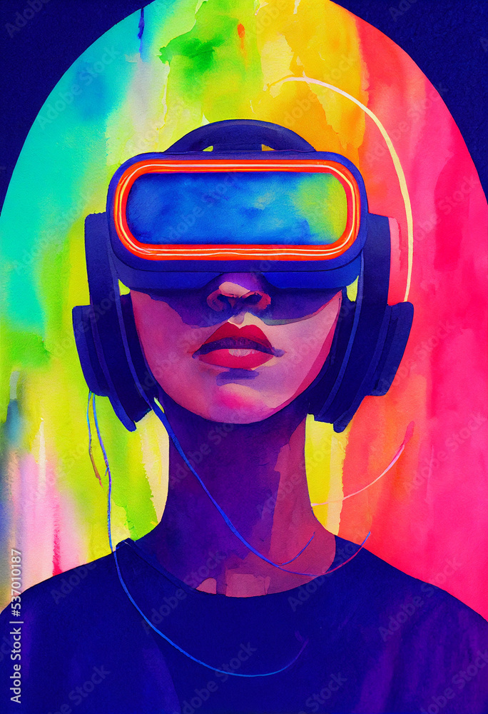 Cheerful girl wearing the virtual reality goggles. Cheerful girl wearing the virtual reality goggles.