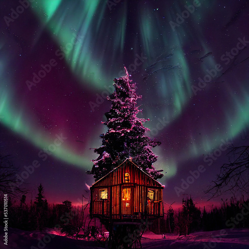Christmas Snow and Northern Lights