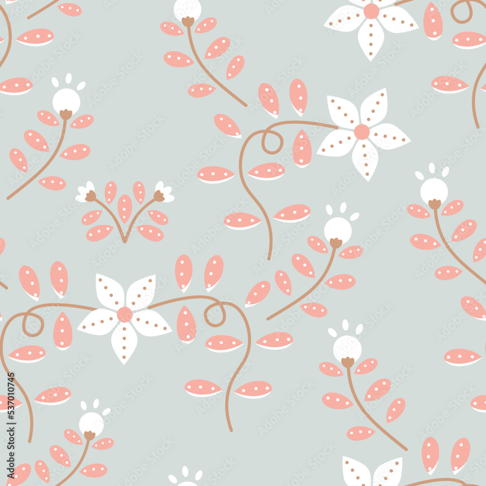 Fototapeta premium Vector Modern Folklore Cute Florals in Pastel Colors pattern background. Perfect for fabric, scrapbooking and interior design projects.