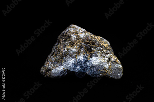 Real light blue celestine crystal cluster isolated on black background with no shadows