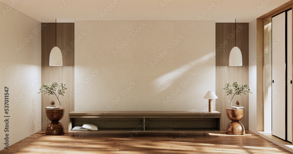 Fototapeta premium Cabinet room wooden interior wabisabi style.3D rendering