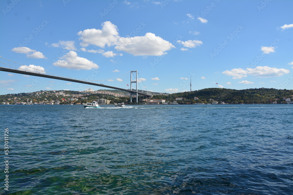 Istanbul city, mosque, bridge, water view, sky and clouds Istanbul city, mosque, bridge, water view, sky and clouds