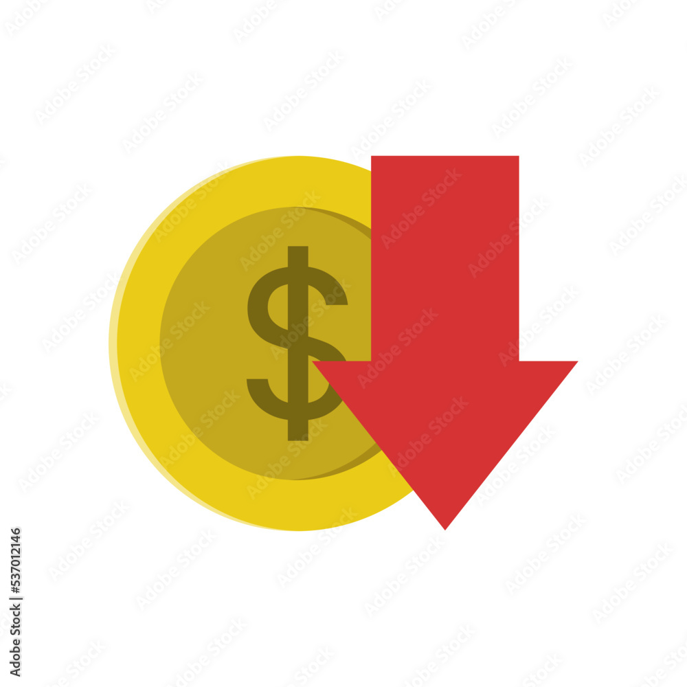 Illustration of deflation on isolated white background. Economic crisis sign Illustration of deflation on isolated white background. Economic crisis sign