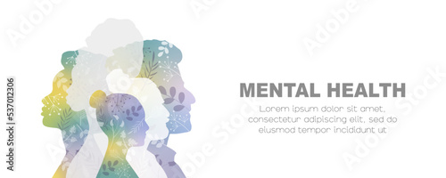Mental Health banner. Card with place for text. Flat vector illustration.