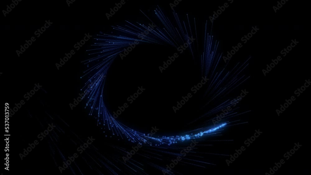 Trail of glowing particles. Festive effect. Overlays 4k. Bokeh particle. Sparkles isolated on black. Flying revealer. Animation. Blue color
