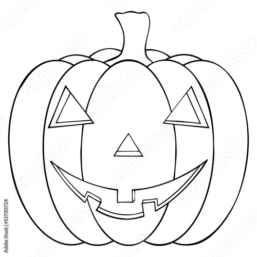 Pumpkin outline icon. Jack-o'-lantern. Halloween holiday symbol. Coloring book page for children. Gourd vector illustration isolated on white background.