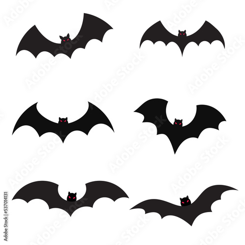 Halloween bat icon silhouettes set, Halloween symbols, vector illustration