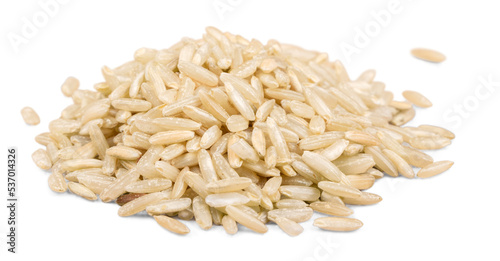 Fotografie Heap of uncooked rice isolated on a white background