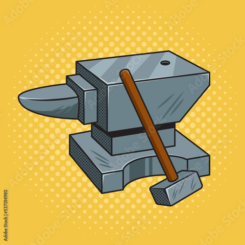 hammer and anvil pinup pop art retro vector illustration. Comic book style imitation.