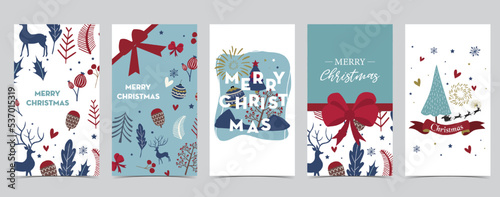 Cute christmas background for social media with tree,holly,ribbon