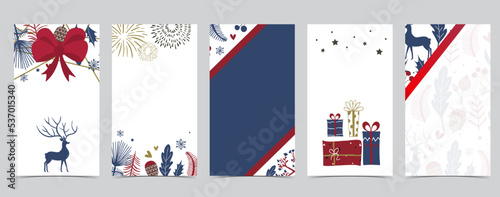 Cute christmas background for social media with tree,holly,ribbon