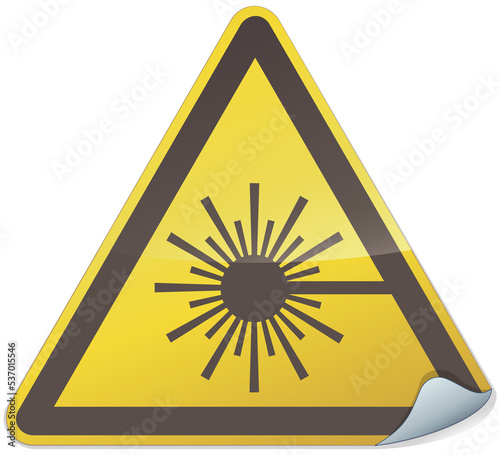 Laser Beam Warning Triangular Yellow Metallic Sticker