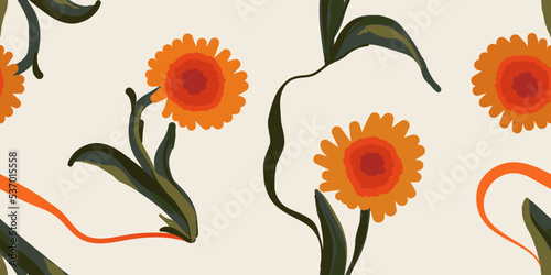 Hand drawn simple artistic flowers print. Cute collage pattern. Fashionable template for design.