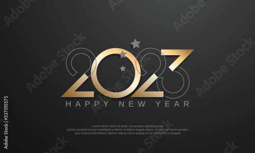 2023 new year trendy design with golden number on dark grey background