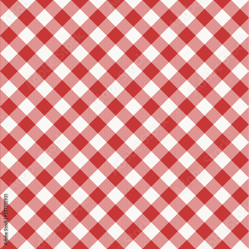 Red white gingham plaid vector texture