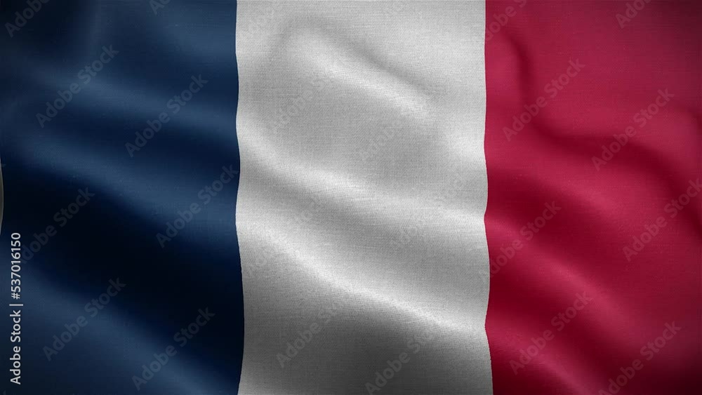 Flag of France flag fluttering in the wind.
Flag of France flag fluttering in the wind.