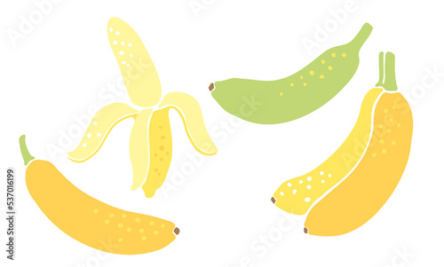 Set of yellow bananas. Decorative fruits.