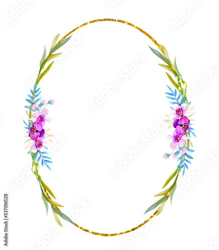 Oval frame with flowers orchids 