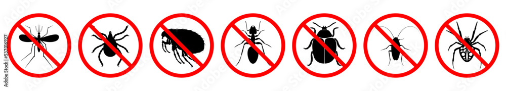 Peta Insect Sign Insect ban signs set. Pest is forbidden. Prohibition of various ...