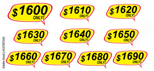 Discount sticker Template from 1600 to 1690, only. Vector template design, Sale, price tag illustration