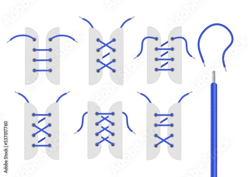 Set of different various shoe lacing, realistic, vector illustration