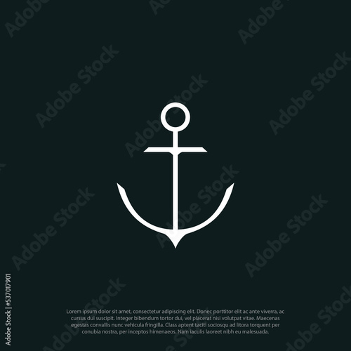Valokuvatapetti Black and white simple minimalist vector line art anchor sea ship logo vector