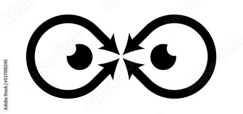Cartoon infinite logo. eye symbol or pictogram. Line pattern. eternity, infinite, endless, loop symbols. Look, eyes pictogram.  Vector unlimited infinity line shape sign. Infinit repetition pattern photo