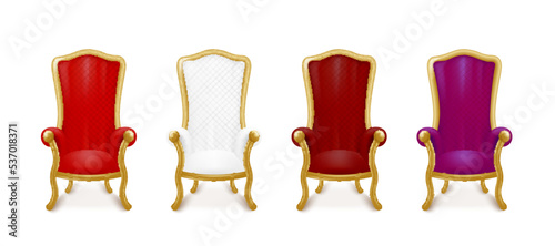 Set of different colored royal thrones, realistic, vector illustration