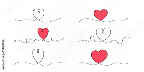Set of hand drawn heart shape line style illustration