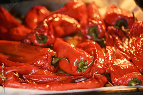 Red peppers roasted in oven