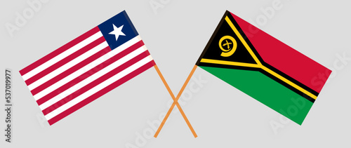 Crossed flags of Liberia and Vanuatu. Official colors. Correct proportion