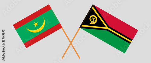 Crossed flags of Mauritania and Vanuatu. Official colors. Correct proportion