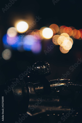 close up of a bike bell at night