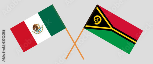 Crossed flags of Mexico and Vanuatu. Official colors. Correct proportion