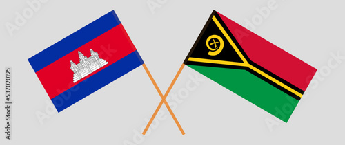 Crossed flags of Cambodia and Vanuatu. Official colors. Correct proportion