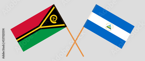 Crossed flags of Vanuatu and Nicaragua. Official colors. Correct proportion