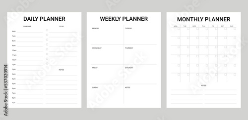 simple set planner for daily, weekly and monthly printable