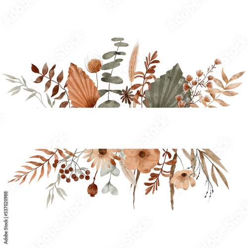 Watercolor botanical autumn illustration. Autum floral illustration. Fall vibes. Hand painted drawing