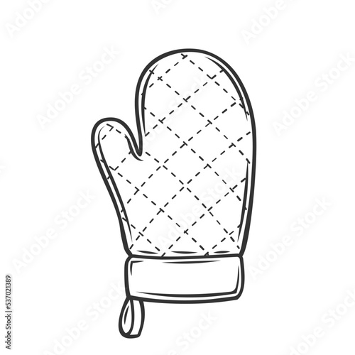 Oven mitt outline icon vector illustration. Line kitchen glove for cooking food, chefs protective potholder to cook meal in hot temperature of pot, hand drawn home kitchenware and tool silhouette