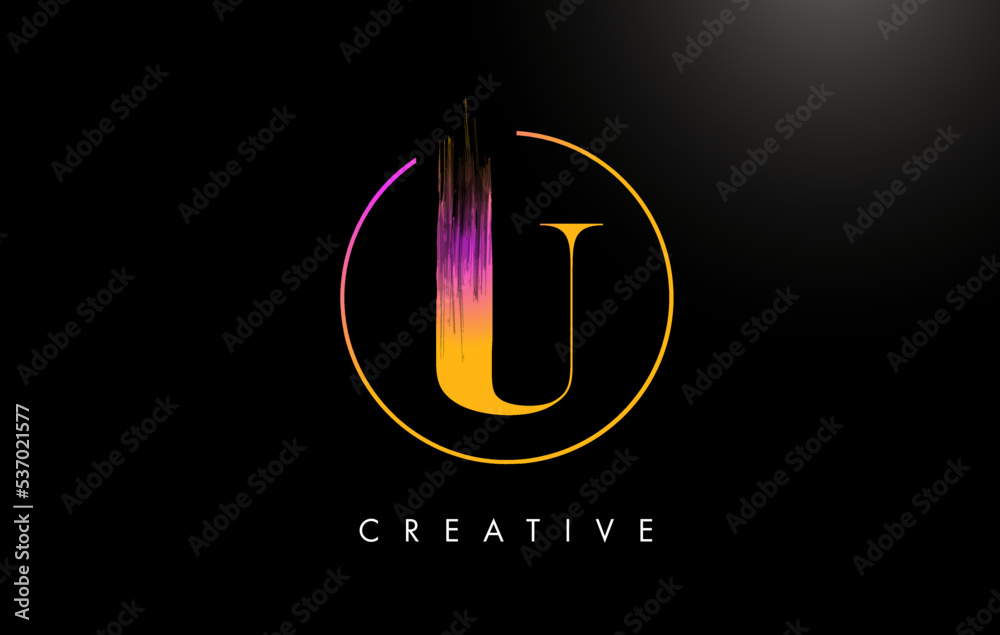 U Brush Stroke Letter Logo Design. Orange Purple Paint Logo Leters Icon. U Brush Stroke Letter Logo Design. Orange Purple Paint Logo Leters Icon.
