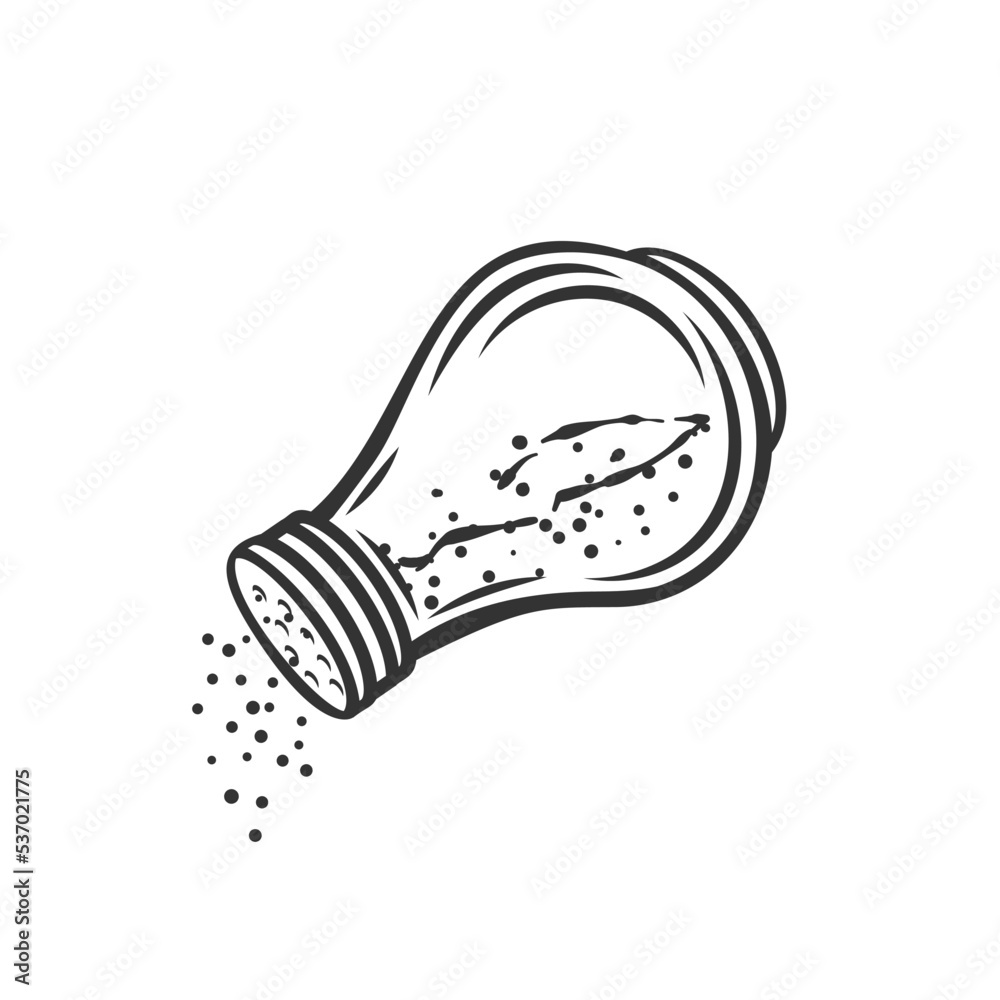 Salt shaker outline icon vector illustration. Black line glass container  with powder or grain salt and pepper seasoning spices to add salty flavor  to food while cooking, restaurant and home utensil Stock