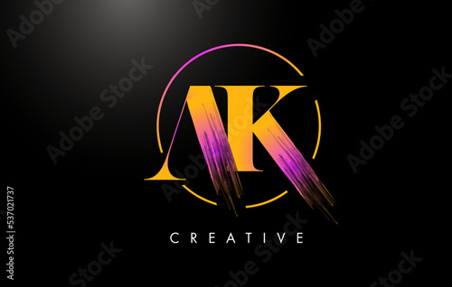 AK Brush Stroke Letter Logo Design. Orange Purple Paint Logo Leters Icon. photo