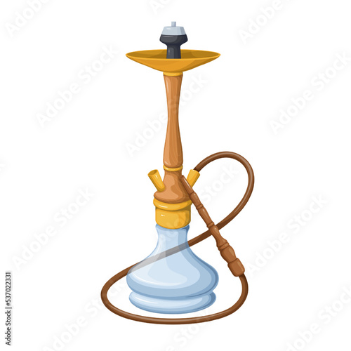 Hookah vector illustration. Cartoon isolated hooka calabash with long pipe and glass bowl for water to smoke aroma tobacco, shisha or cannabis, traditional nargile accessory for smoking in lounge bar