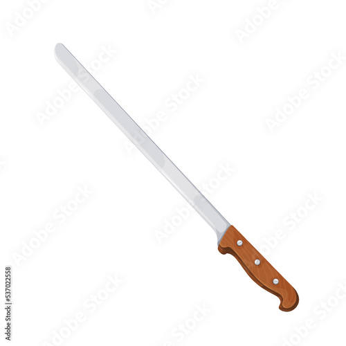 Chefs knife vector illustration. Cartoon isolated tool from restaurant kitchen, long knife to cut kebab meat roll on pole for cooking delicious Turkish or Greek shawarma, sandwich and pita fast food